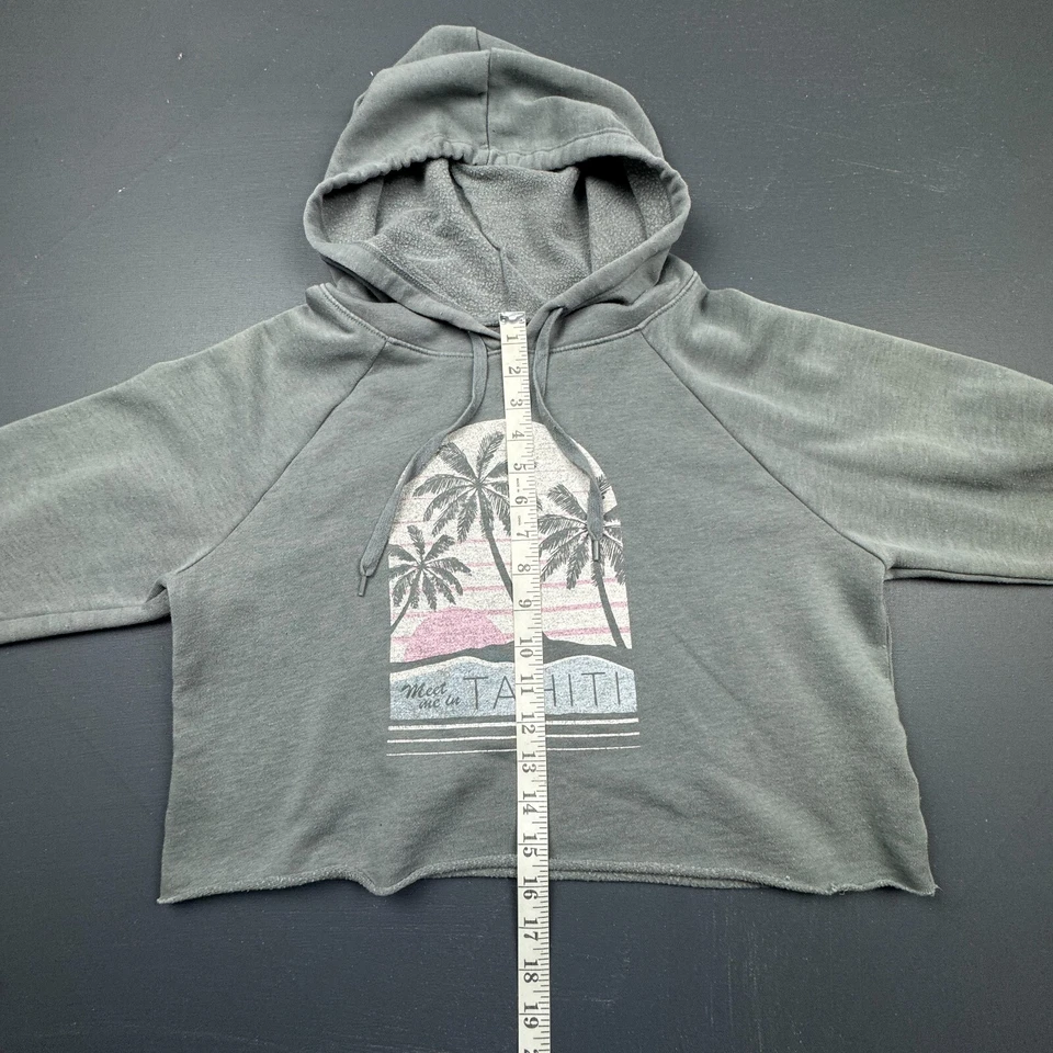 Sudadera con Capucha Aero Recortada Para Mujer Pequeña Gris Gráfico Pullover Suave Polar Sudadera Foto 4 de 4