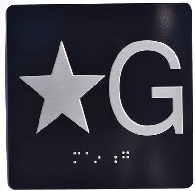 Star G (Star Ground) Elevator Jamb Plate Sign with Braille and Raise..REF24-1027