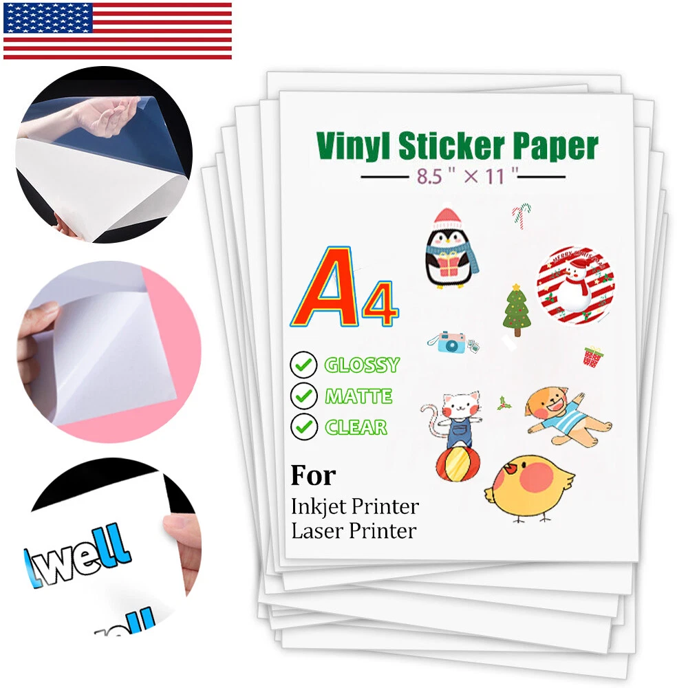 100 Vinyl Sticker Paper Glossy Matte Clear Waterproof Printable Inkjet  Laser US | eBay