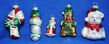 VTG Glass Christmas Ornaments Bears St Nick Candy Cane Stocking 1.75 - 3.25" (5)