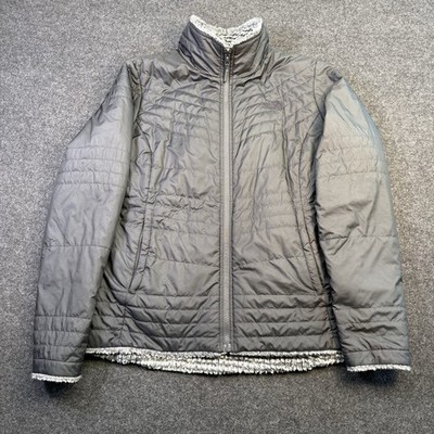 The North Face Reversible Gray Fleece Lined Puffer Jacket Womens Lrg Super Nice