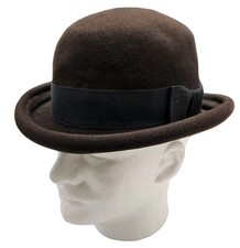 Vintage Brown Wool Felt Bowler Hat Derby USA Made Classic Rounded Crown XS 21"