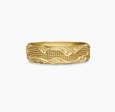 David Yurman Waves Pave Band Ring 7mm – 18K Gold, Size 7.75, Authentic