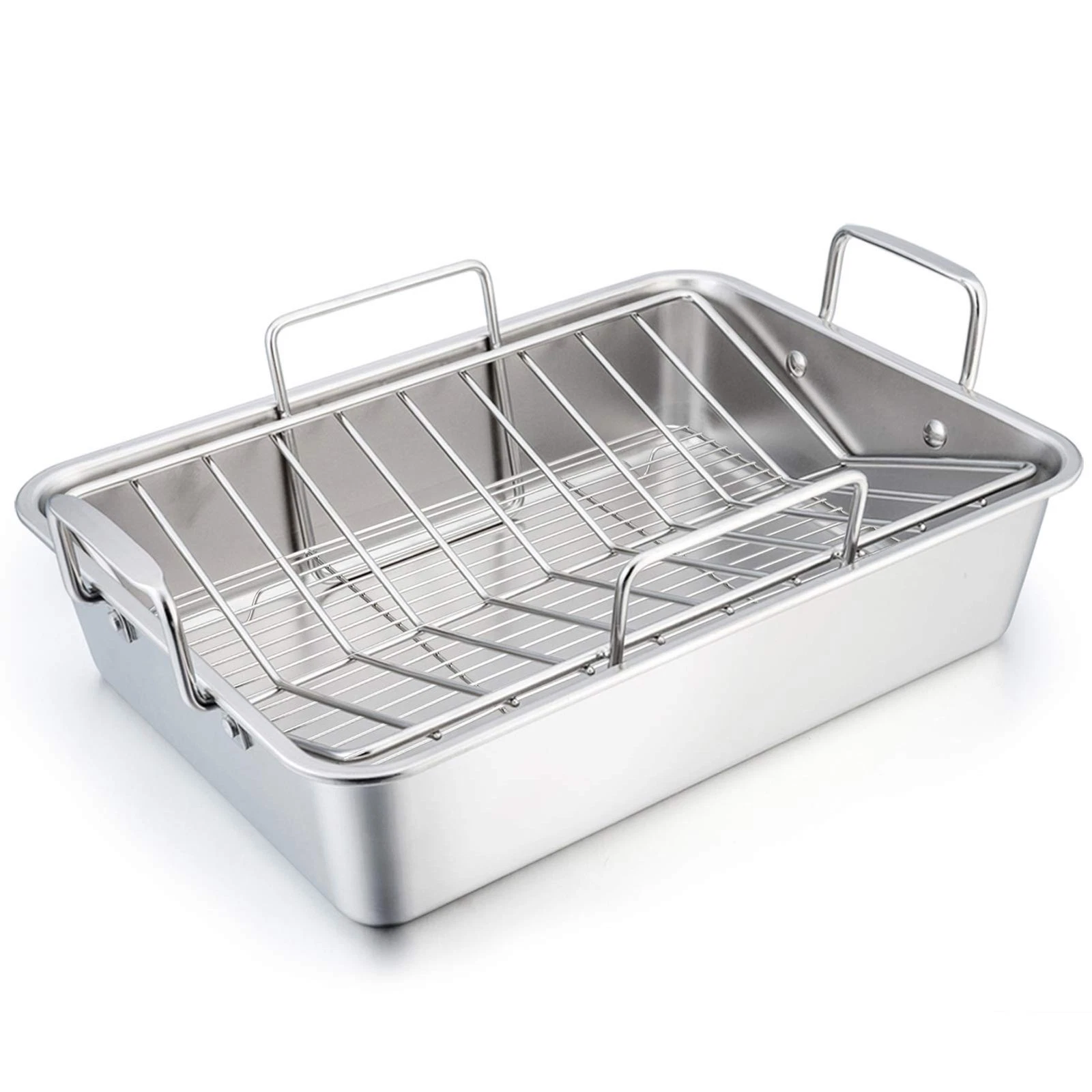 TeamFar Stainless Steel Roasting Pan, 16 Inch Large Turkey Roaster Lasagna Pa...