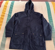 LL Bean Mens Parka Coat Insulated Hooded Fleece Lined Winter Navy Blue Large