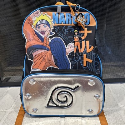 BIOWORLD Naruto Shippuden Anime Character Kids Large Backpack Keychain Emblems 
