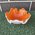 Vintage MCM Murano Fold Sides Orange White Art Glass Bowl Ashtray 5”