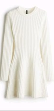 H&M Woman’s Knitted Cream Ribbed Dress- Size XSmall 