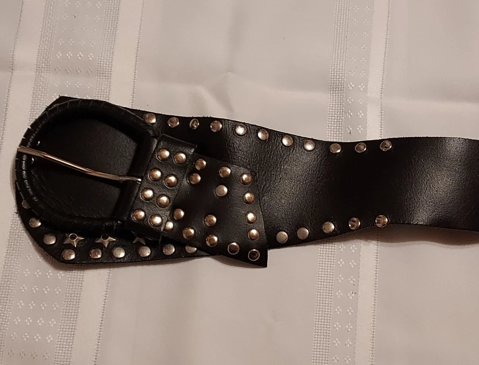 Cinturón De Colección Metal Star Rivot Cuero Negro Gótico Punk Grunge Motociclista 1987 Alemania Foto 4 de 4