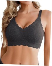 Women's Seamless Bras Wireless Bra Full Coverage Lace Tshirt Large Black