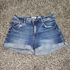 KanCan Kurvy Mid Rise Jean Shorts Rolled Hem Women's Sz 29 Darkwash Stretch