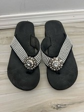 Montana West Black Crystal Studded Jeweled Flip Flop Sandals Womens size 10