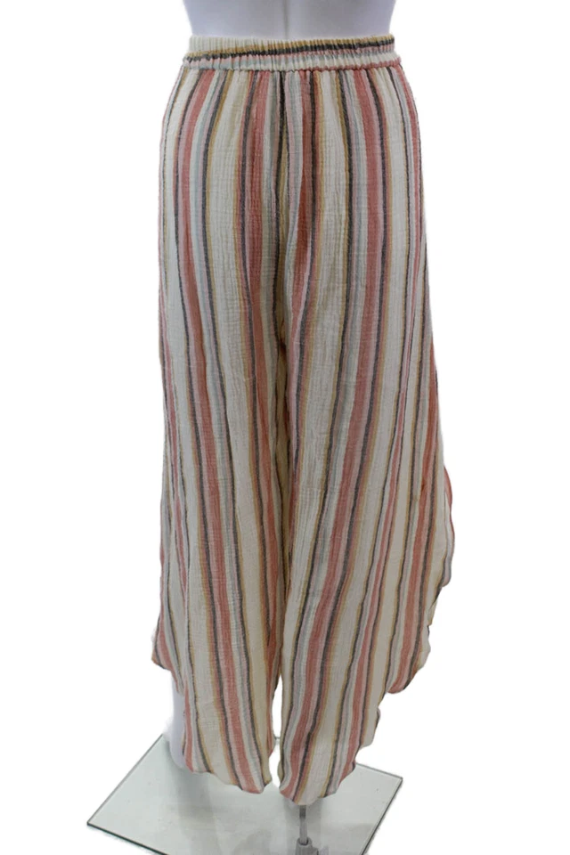 Calça de malha listrada Drew feminina elástica cintura branca multi algodão tamanho médio - Imagem 3 de 4