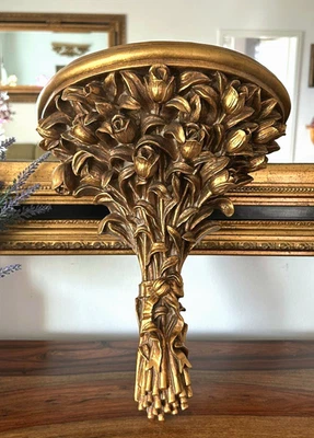 Wandkonsole Barock gold Hängekonsole Wandregal Konsole Antik Stil Tulpen Blumen  - Bild 1 von 4