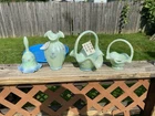 Fenton Hand Painted Iridescent Glass Floral Basket w/ Handles Green Blue