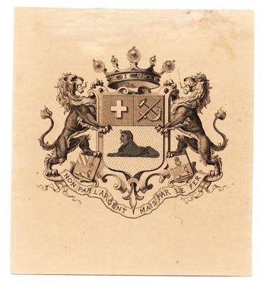 Exlibris Pelleport Burete Charles Joseph Pierre Arms Ex-Libris Bookplate 1827