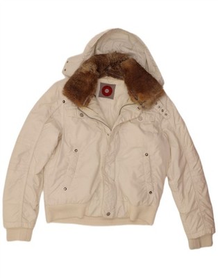 Yes Zee wattierte Herrenjacke mit Kapuze UK 44 2XL weiß Nylon DS09