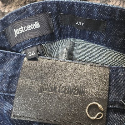 Just Cavalli Straight Jeans Blue Floral Denim Cotton Logo Accent Zip Button New
