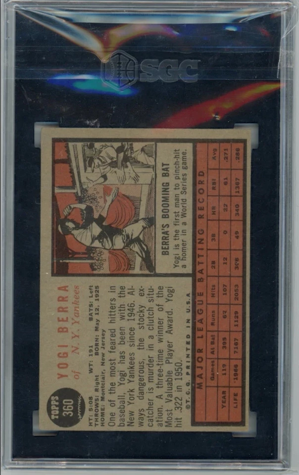 ⬛️🔥Yogi Berra🔥⬛️1962 Topps - #360 SGC 5 NY Yankees - Image 2 of 2