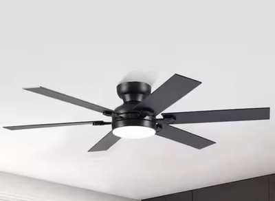 Kviflon 46 in. Indoor/Outdoor 6-Speed Black Ceiling Fan W/ LED light & Remote