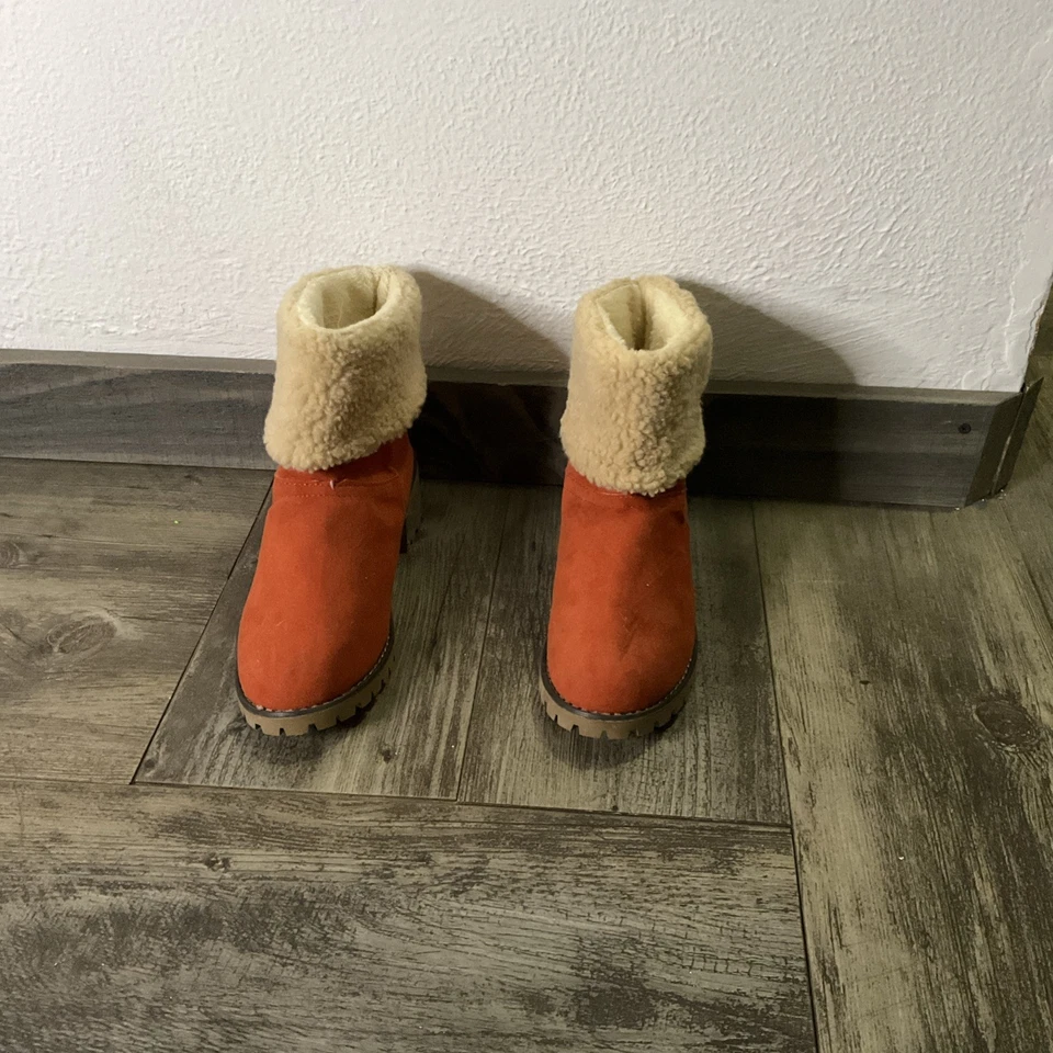 JBU by Jambu Shelly Suede Sherpa Cuff  Ankle Boots  8 Orange Memory Foam - Image 3 of 4