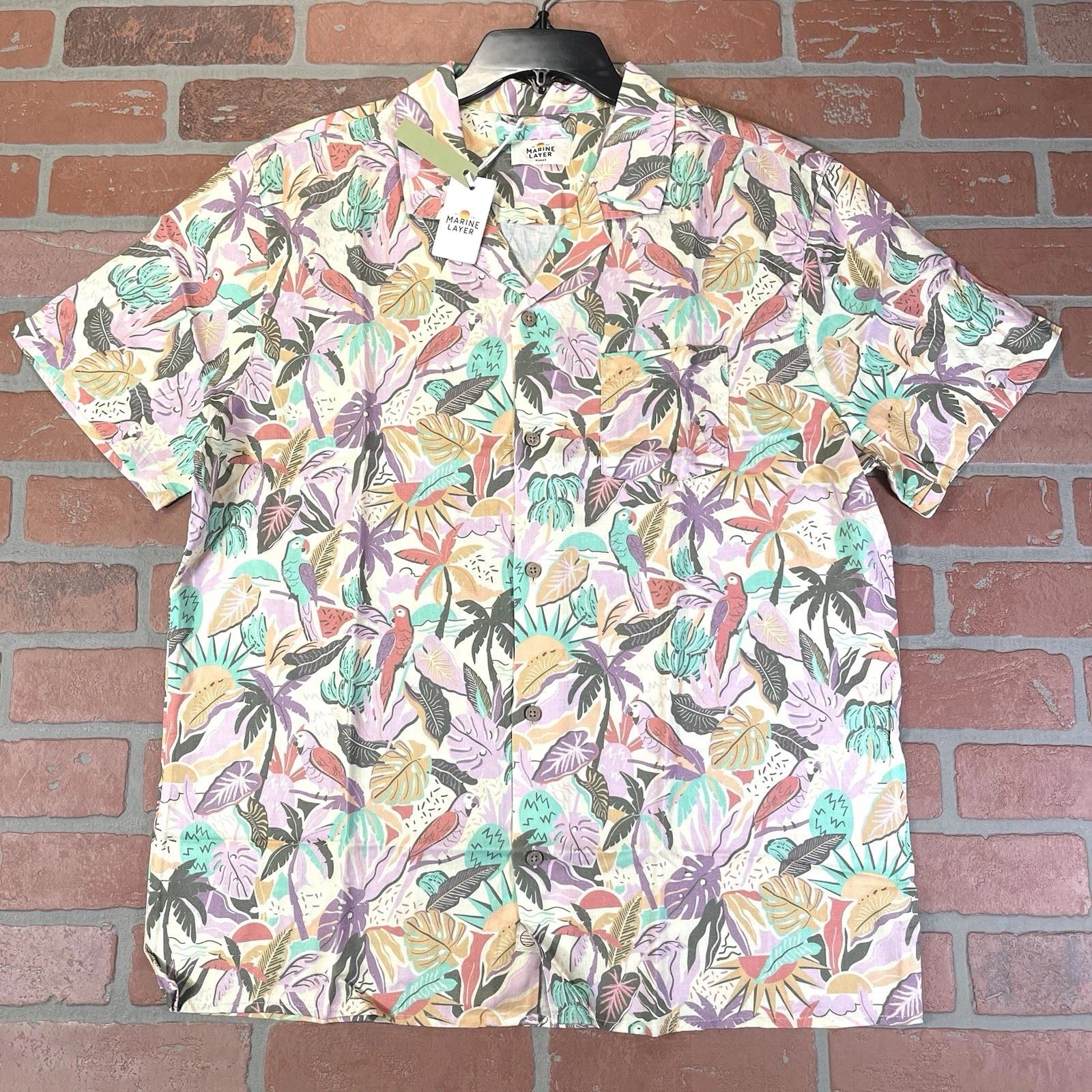 Marine Layer Linen Blend Resort Shirt Cabana AOP Floral Mens M/L Marge NWT $108