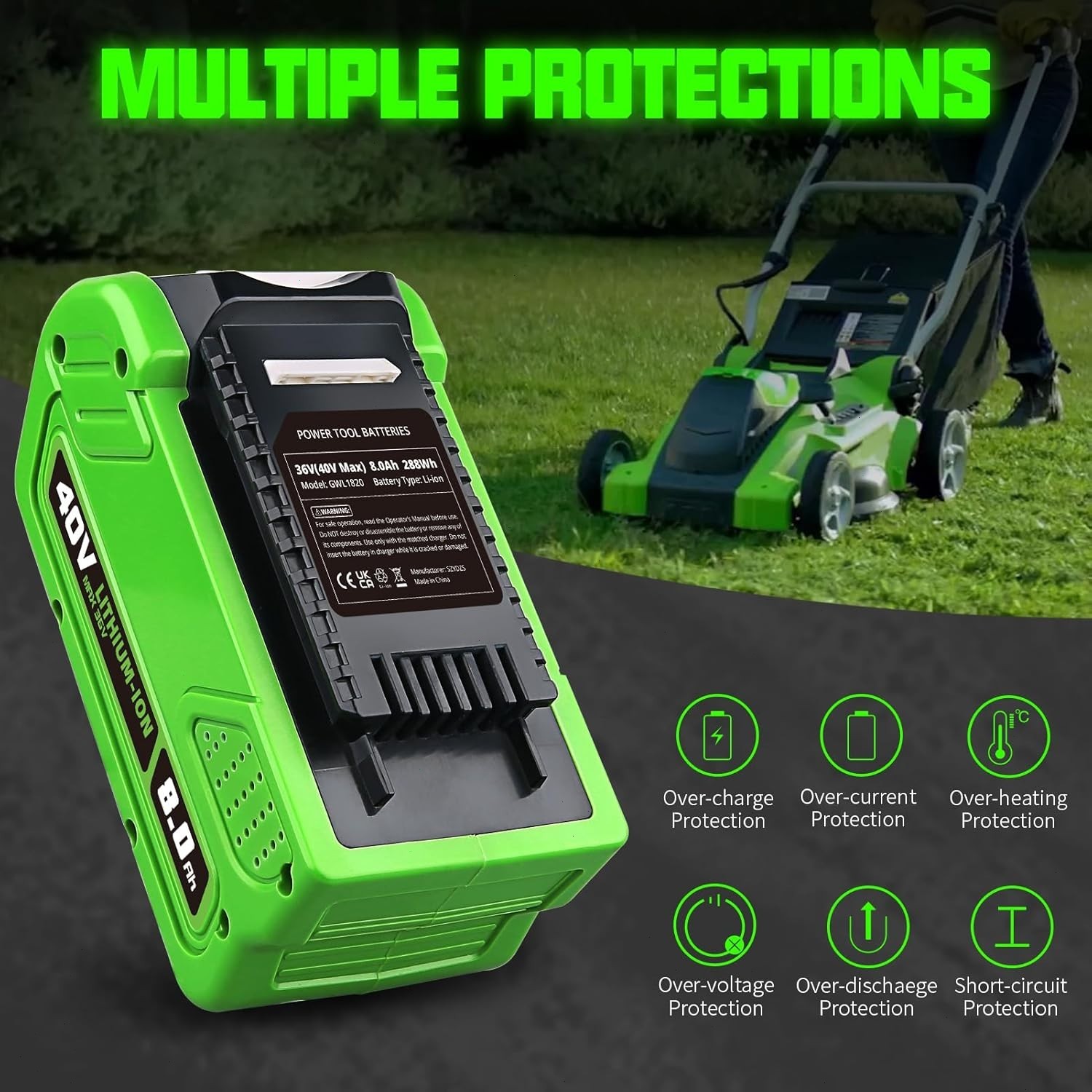 40V 8Ah For Greenworks G-MAX Lithium Battery 29472 29462 29252 20202 40 Volt