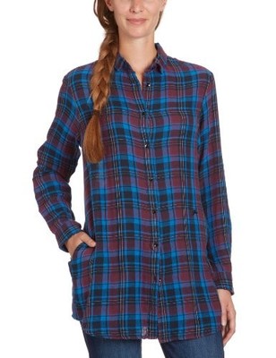 GAS Damen Bluse Oberteil Hemd Langarmshirt, Blau/Bordeaux, Gr. 38