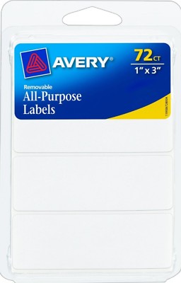 72 Removable Self Adhesive LABELS 1''x3'' White Rectangular file folder AVERY 6728