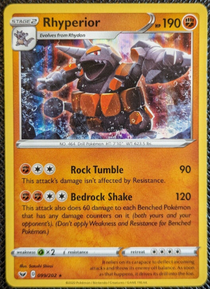 Pokemon - Rhyperior - 099/202 - SWORD & SHIELD BASE SET - Holo RARE - NM/M