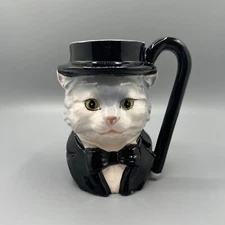 Quon Quon Japan  Cat Ceramic Mug Vintage Top Hat Tuxedo Hand Painted Black White