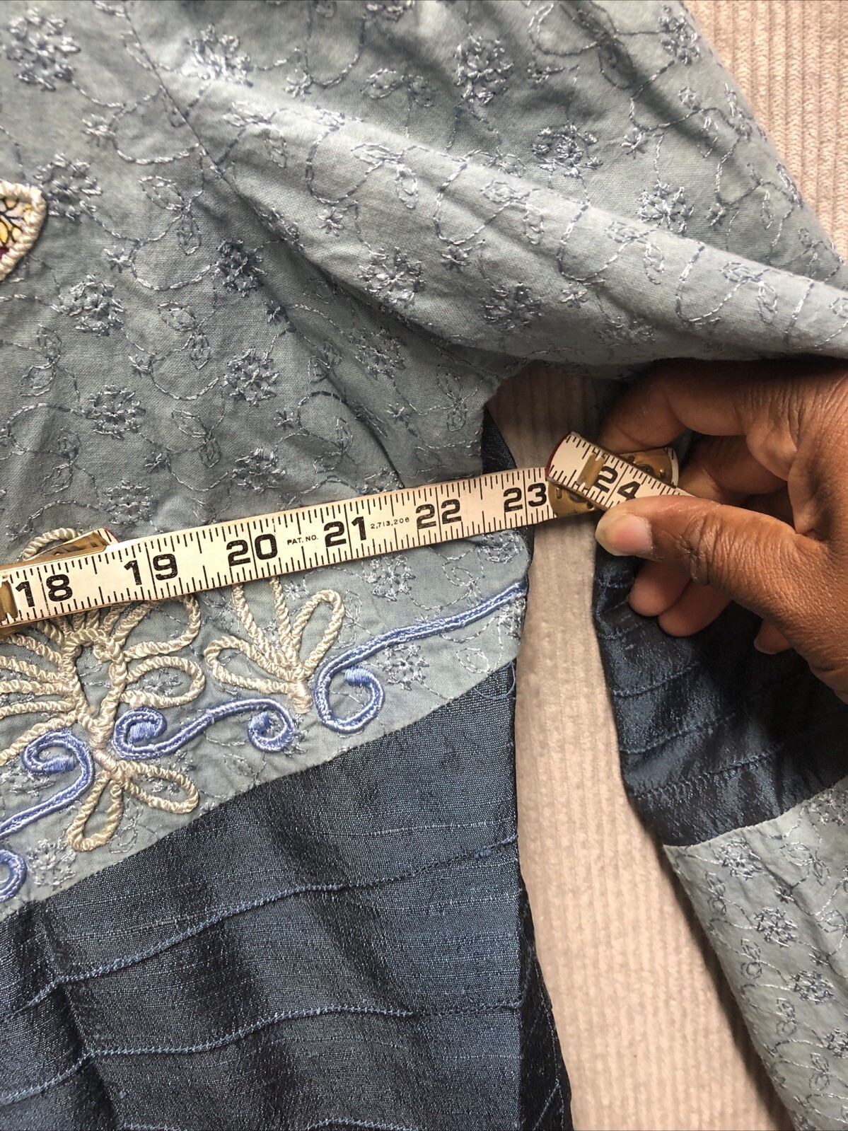 Indigo Moon Jacket Size Large Blue Patch Work Emb… - image 9