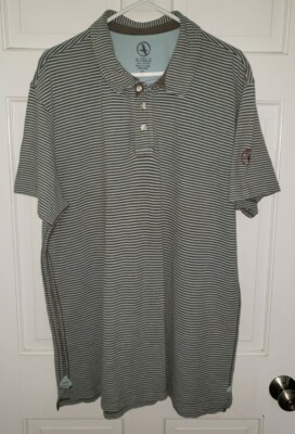AIGLE brown Light Blue Striped Cotton pique Polo Golf Shirt. XXL 2XL
