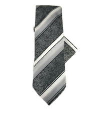 St. Patrick Men's Skinny Tie  Hanky Set Black Silver Charcoal Gray Striped 3.5"