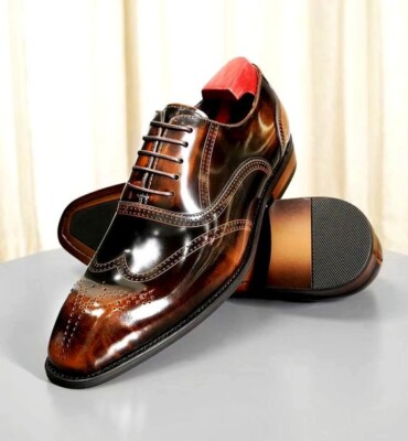 Handcrafted Formal Real Leather Wingtip Oxford Dress Shoes for Men For  Walking | eBay