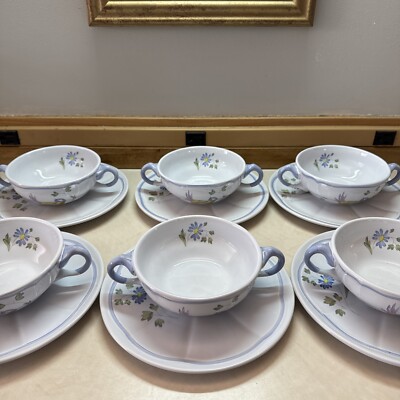 Longchamp Set 6 Perouges Cream Soup Saucer Set Faience Bird