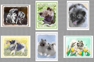 6 Assorted Keeshond Wolfspitz Dog Puppy Blank Art Note Greeting Cards