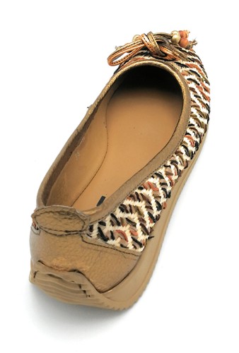 MJUS L15111 ballerina tela/pelle intrecciata marrone/arancio fondo gomma - Picture 3 of 4