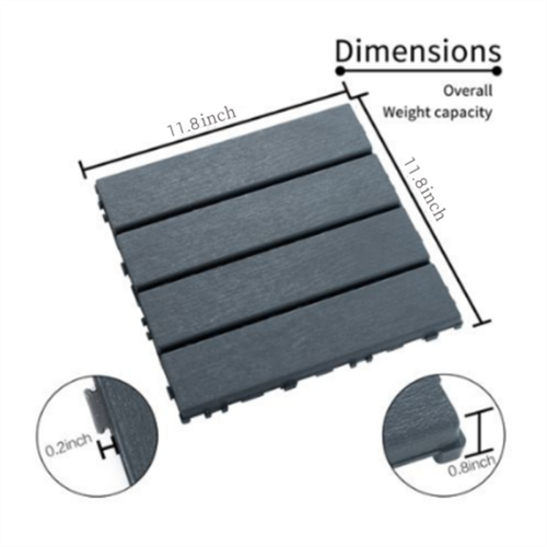 44 Dark Grey 11.8 "x11.8" Interlocking Deck Tiles Waterproof Non-slip - Picture 2 of 7