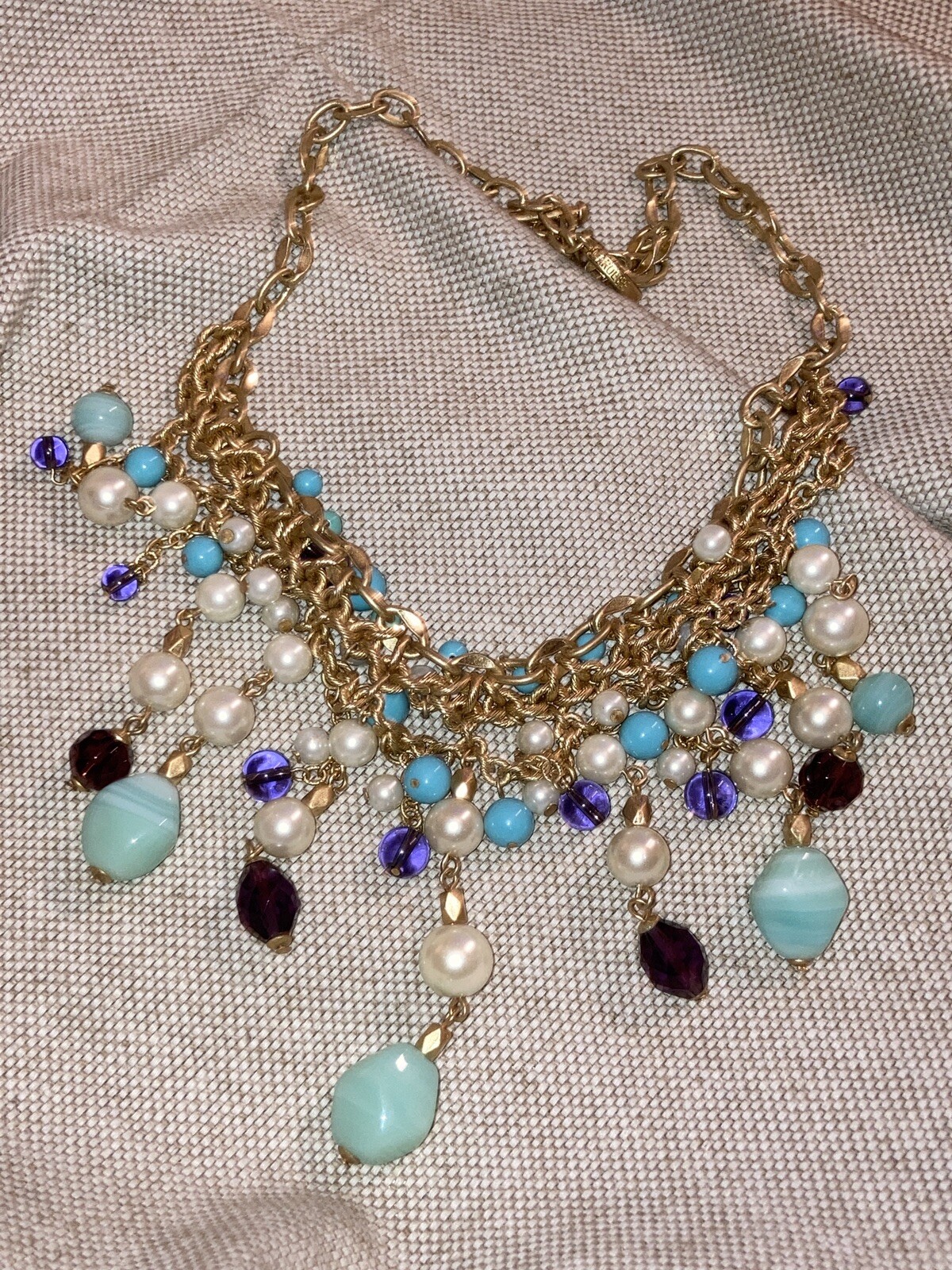 Carol Lee Multi Stone Bib Collar Statement Gold N… - image 9