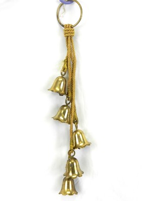 5 3'' Lily of the Valley Hanging Brass Bells India Doorknob Twisted Rope 24'' T340