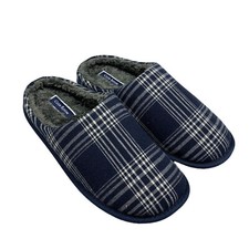 Club Room Mens Plaid Fleece Lined Slip-On Slippers Navy Blue, Sz Sm 6-7
