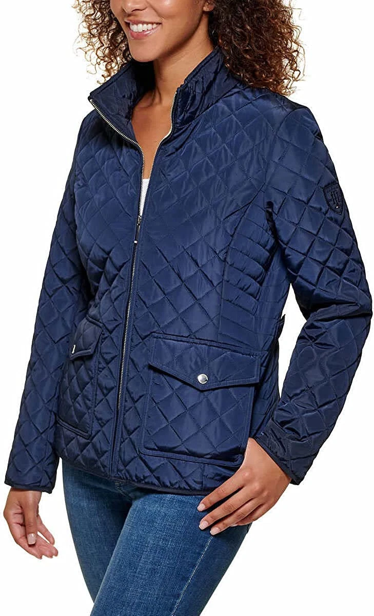 Tommy Hilfiger Womens Mid-lightweight Quilted Jacket - Navy - Large eBay