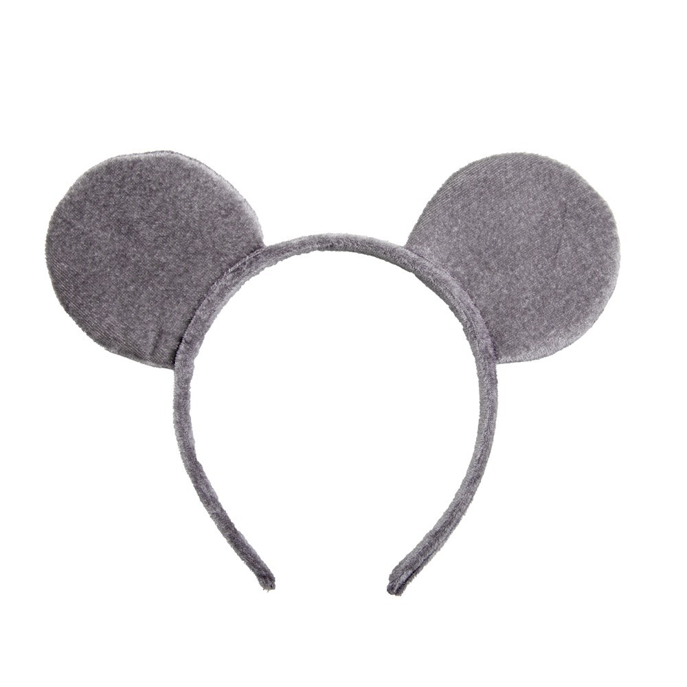 Grey Mouse Ears Velour On Headband Adult Animal Fancy Dress  display picture 2