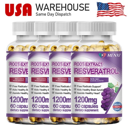 Resveratrol Extract Capsules 1200 MG Natural Supplement Anti Aging Antioxidant - Picture 1 of 13