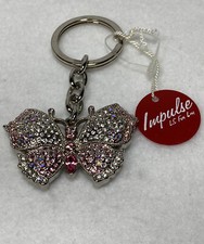 Large Butterfly Keychain, Key Holder w/ Brilliant Pink  White Cut Crystals