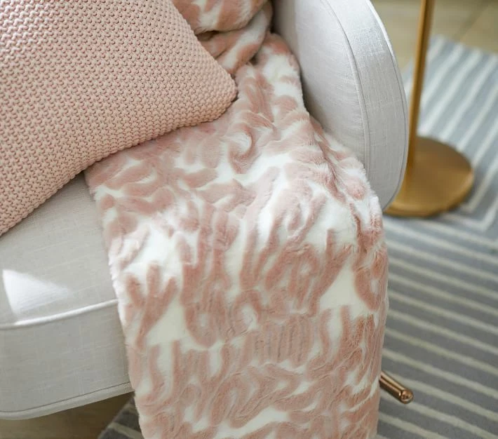 Pottery Barn Zebra Striped Faux Fur Throw Pale Blush 45x60 Accent Stripe New 🦩 - Image 2 of 2