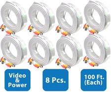 100ft BNC Video and Power CCTV Siamese Cable for Security Camera System 8 Pack