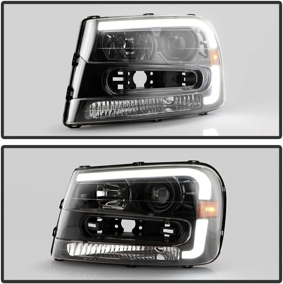 2002-2009 Chevy Trailblazer Black LED Tube Projector Headlights Pair Left+Right - Image 4 of 4