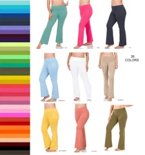 ZENANA Premium Cotton Fold Over Yoga Flare Pants Pull on